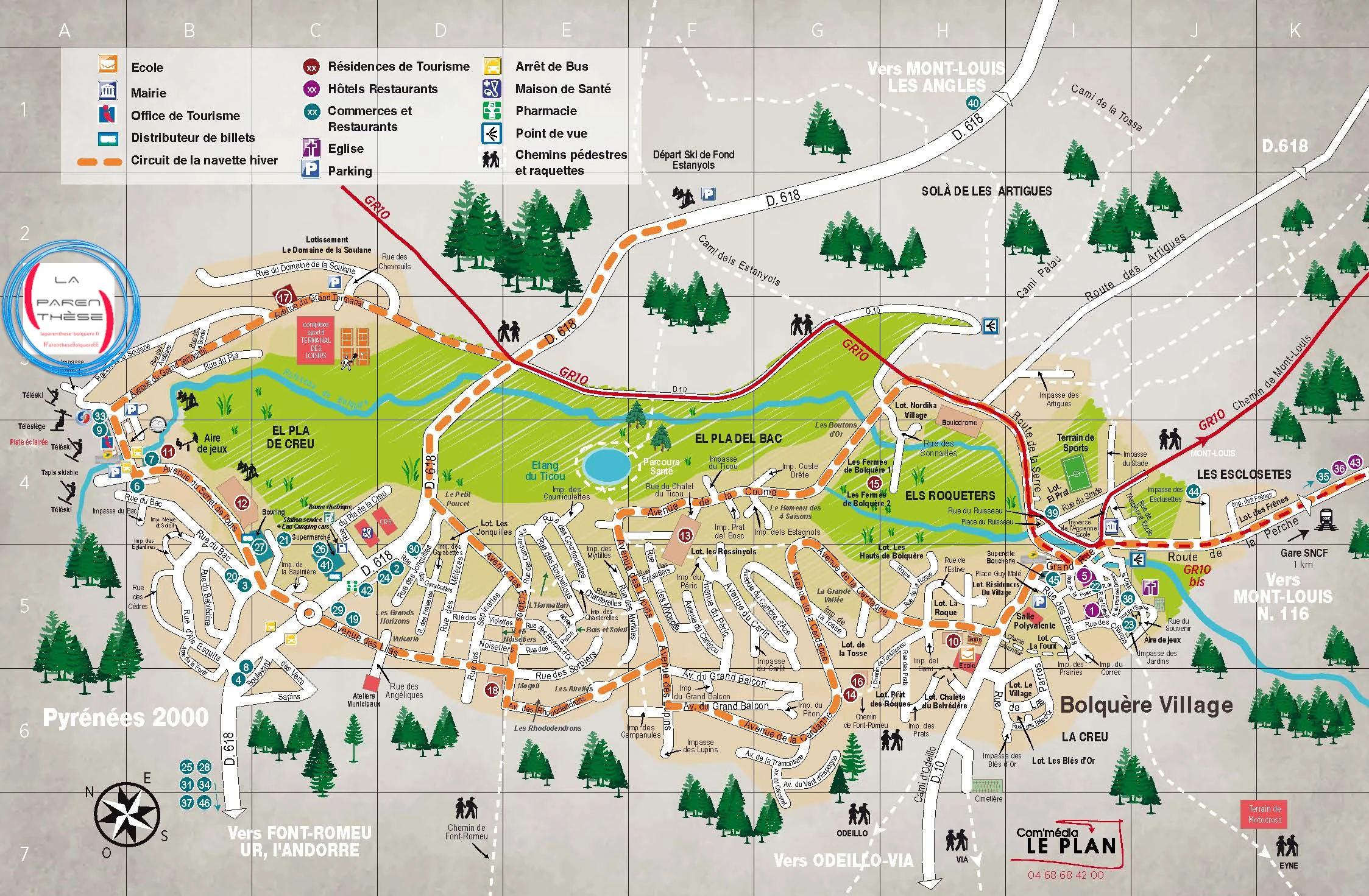 Visualisez le grand plan de Bolquère Pyrénées 2000 et situez La Parenthèse ainsi que les pistes de ski