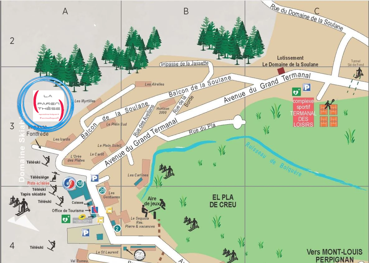 Emplacement de La Parenthèse Bolquère proche des pistes à pied de Font-Romeu Pyrénées 2000